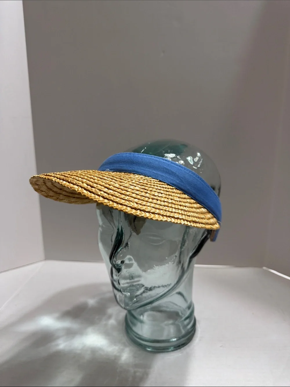 Straw Visor with Blue Band - Women Accessories
